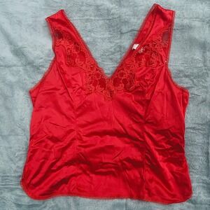 Vintage 70s–80s Bestform Red Lace Trim Nylon Cami‎ Top Size 40 Boudoir